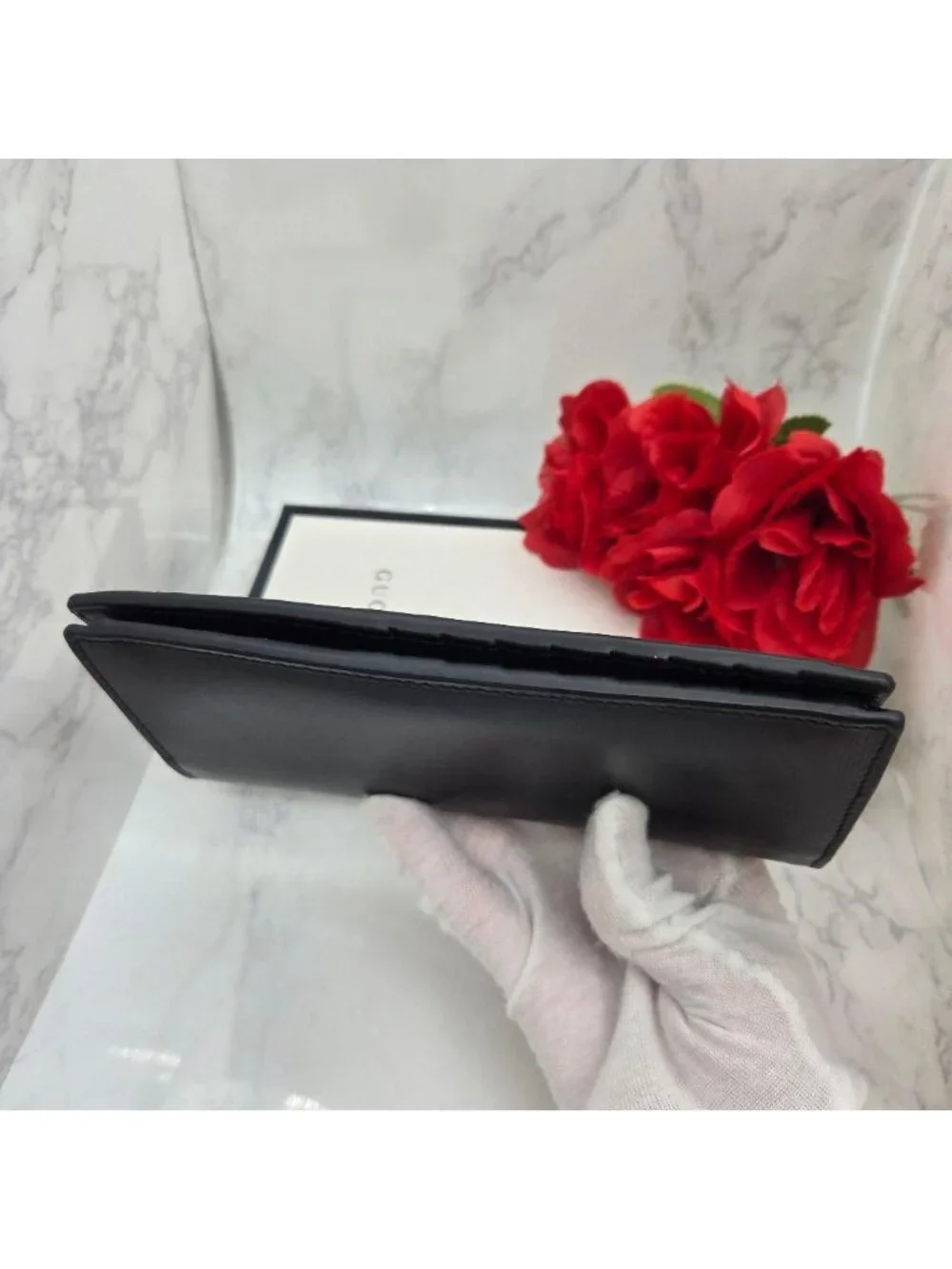 Gucci Wallet GG Marmont Silver Black